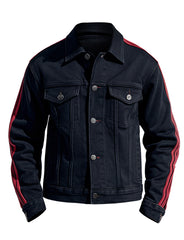 Men's Black Denim Jacket With Red Stripes