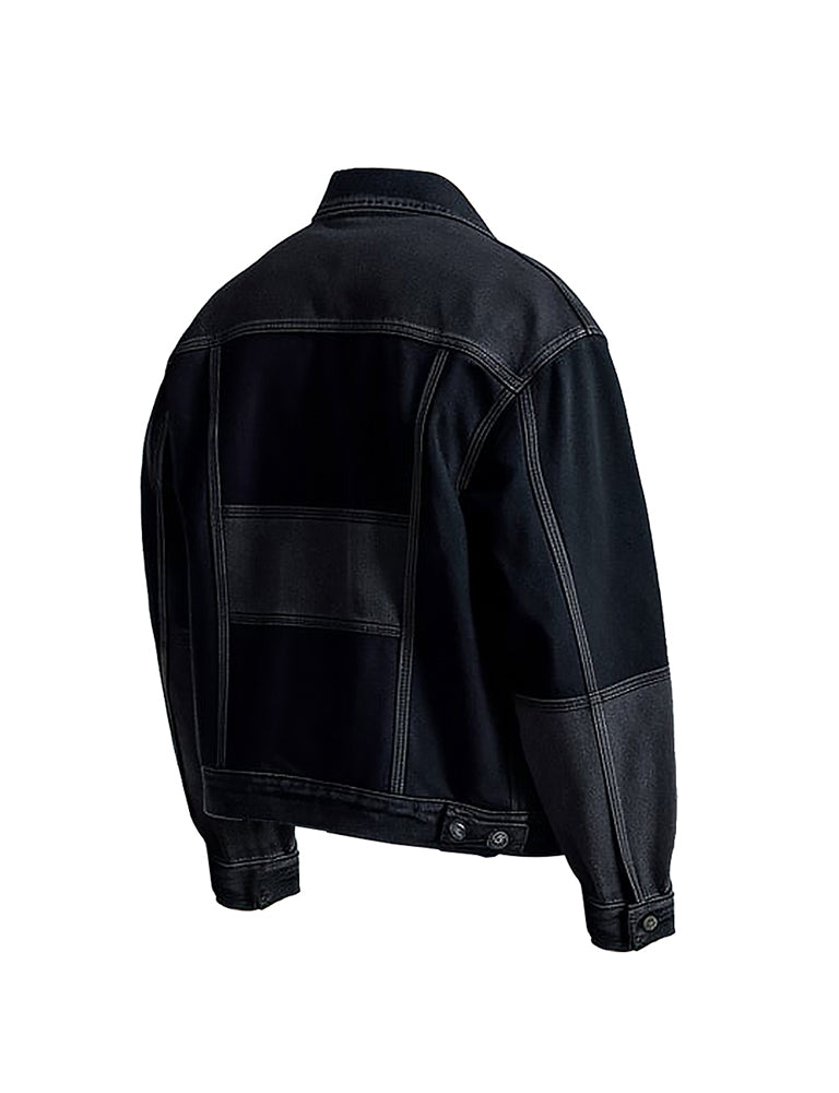 Men's Black Modern Streetwear Design Denim Jacket