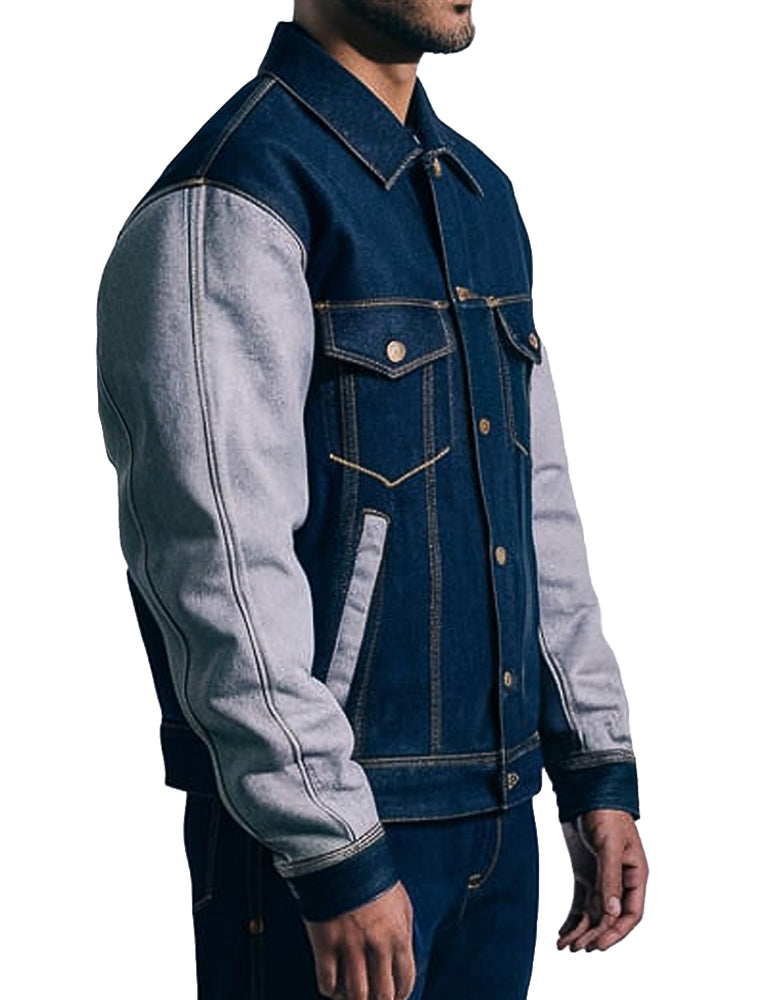 Men's Blue and Gray Casual Wear Denim Jacket