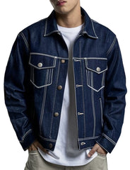 Men's Dark Blue Cardigan Denim Jacket