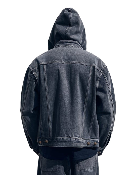 Men’s Dark Grey Hooded Misty Denim Jacket