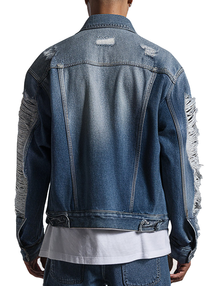 Men's Distressed Blue Ripped Sleeve Denim Jacket