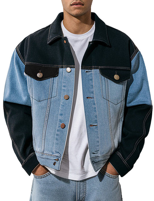 Men's Fashion Colorblock Denim Jacket