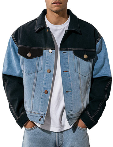 Men's Fashion Colorblock Denim Jacket