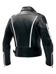 Men's Black and White Leather Briar Biker Jacket