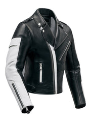 Men's Black and White Leather Briar Biker Jacket