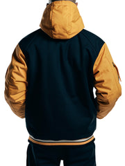 Men's Black and Yellow Varsity Jacket with Detachable Hood