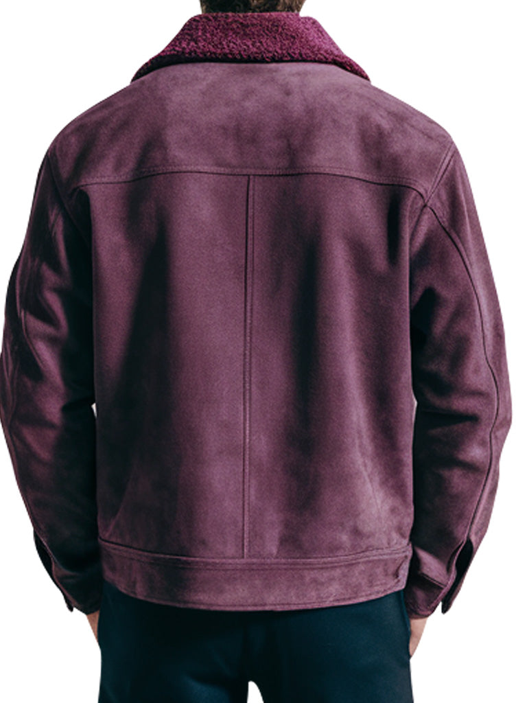 Men’s Burgundy Suede Jacket With Sherpa Collar