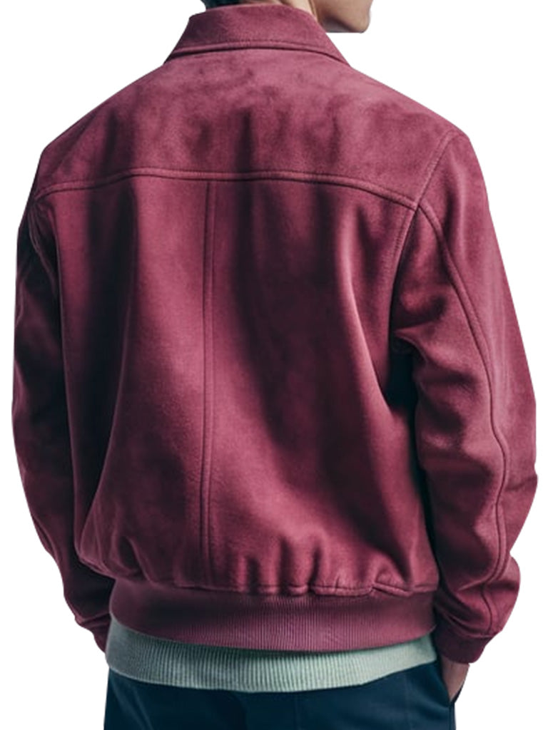 Men’s Classic Bomber Style Maroon Suede Leather Jacket