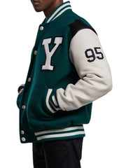 Men's Green Varsity Jacket With Embroidered Patch