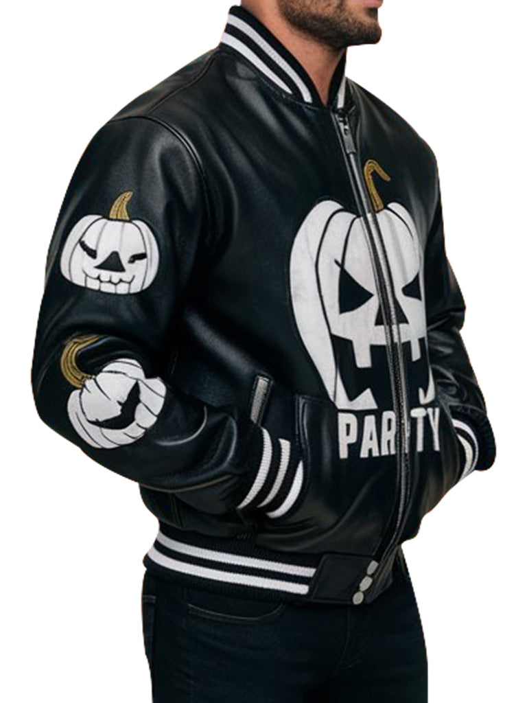 Men's Halloween Party Black Leather Jacket