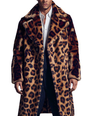 Men's Luxe Leopard Print Faux Fur Long Coat