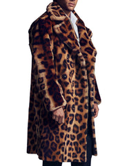 Men's Luxe Leopard Print Faux Fur Long Coat