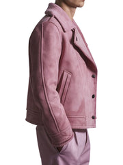 Men's Pink Shearling Suede Double Breasted Coat