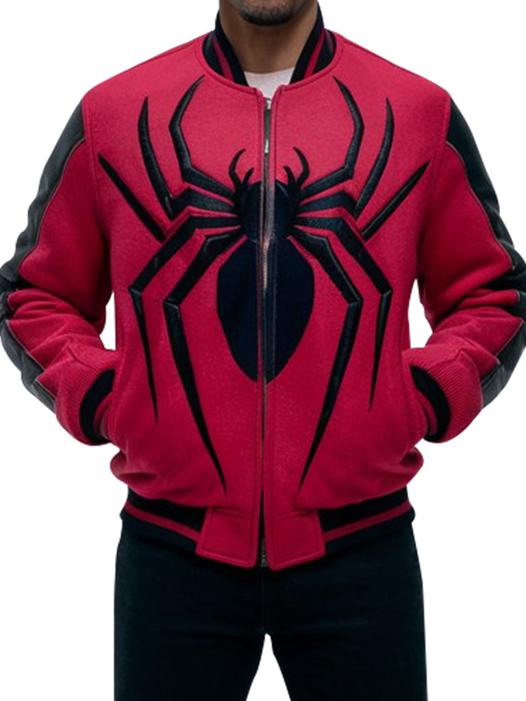 Men's Red and Black Spider-Inspired Varsity Jacket