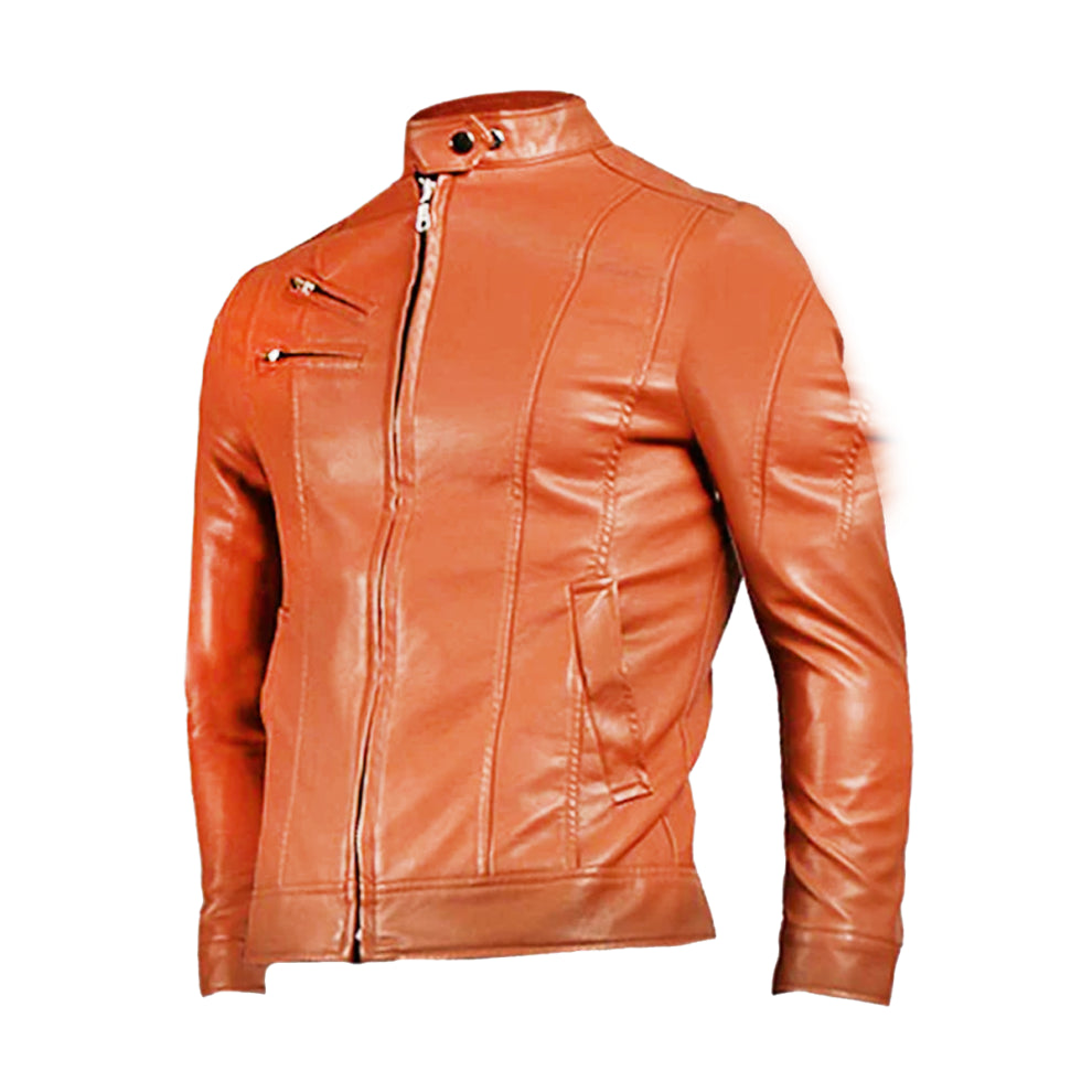 Tan Brown Biker Genuine Leather Jacket