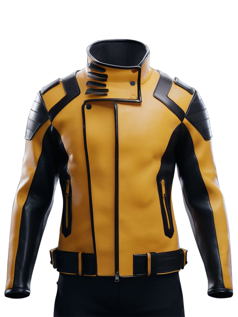 Men's Yellow and Black Biker Leather Jacket