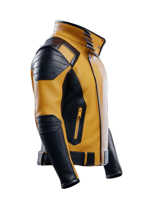 Men's Yellow and Black Biker Leather Jacket