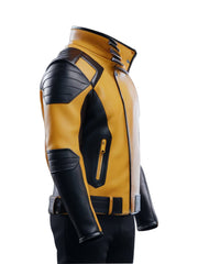 Men's Yellow and Black Biker Leather Jacket