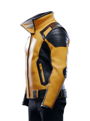 Men's Yellow and Black Biker Leather Jacket