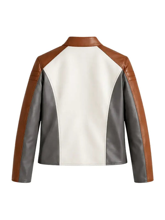 Men’s Color Block Café Racer Leather Jacket