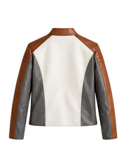 Men’s Color Block Café Racer Leather Jacket