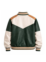 Men Green Leather Varsity Jacket