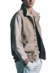 Men's Beige Casual Suede Bomber Jacket