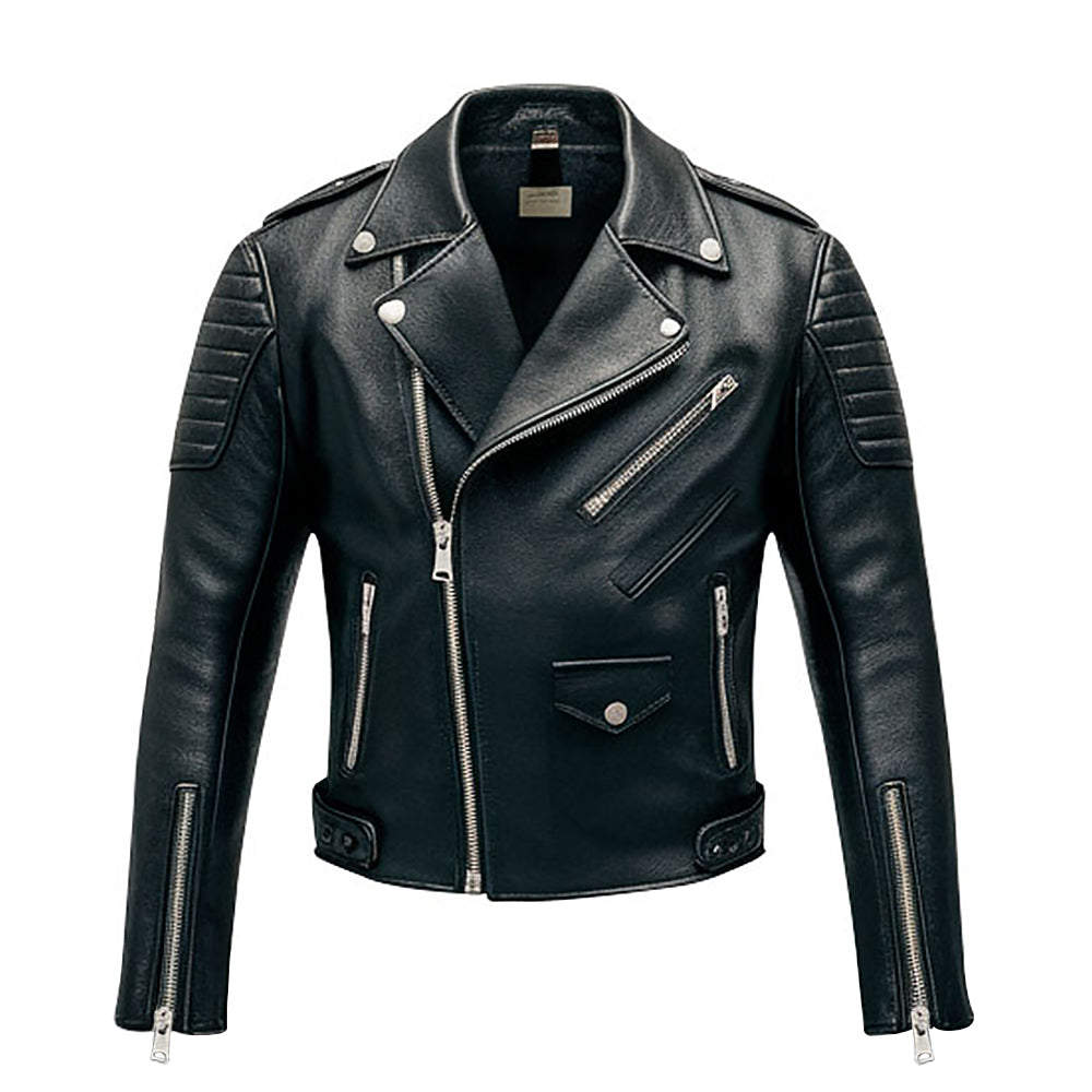 Men's Black Biker Quilted Motoneta Leather Jacket