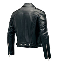 Men's Black Biker Quilted Motoneta Leather Jacket