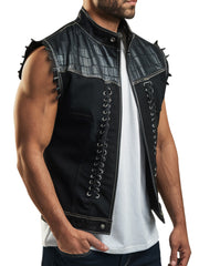 Men's Black Crocodile-Embossed Leather Panel Vest