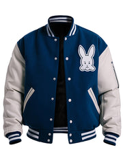 Men's Blue Baseball Rabbit Varsity Jacket