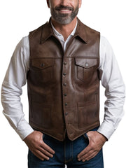 Men's Brown Classic Western Style Leather Vest