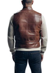 Men's Brown Quilted Crest Leather Vest