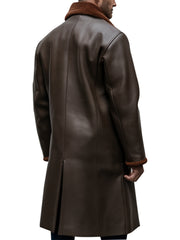 Men's Brown Shearling Lined Winter Outerwear Leather Coat