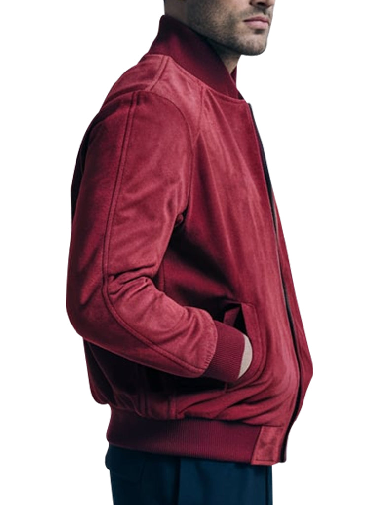 Men's Burgundy Classic Style  Bomber Jacket