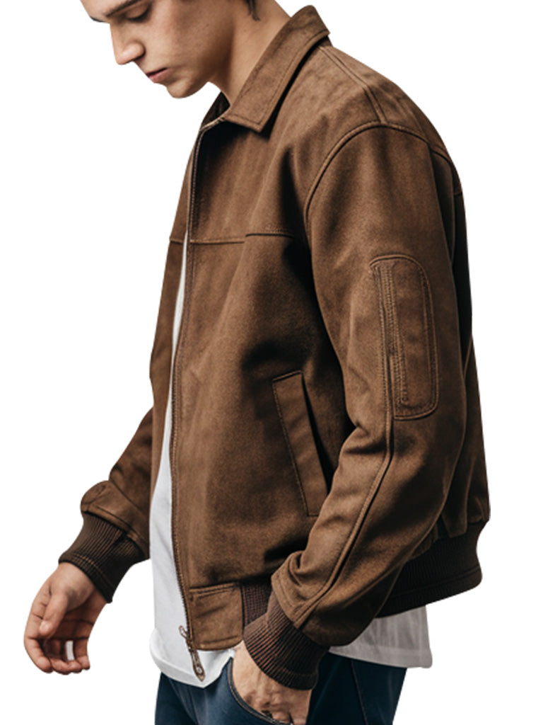 Men's Classic Brown Bomber Suede Jacket