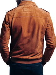 Men’s Classic Brown Bomber Suede Leather Jacket