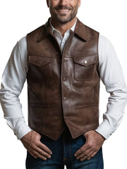 Men's Classic Brown Grit Leather Vest