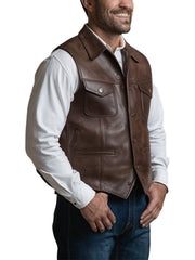 Men's Classic Brown Grit Leather Vest