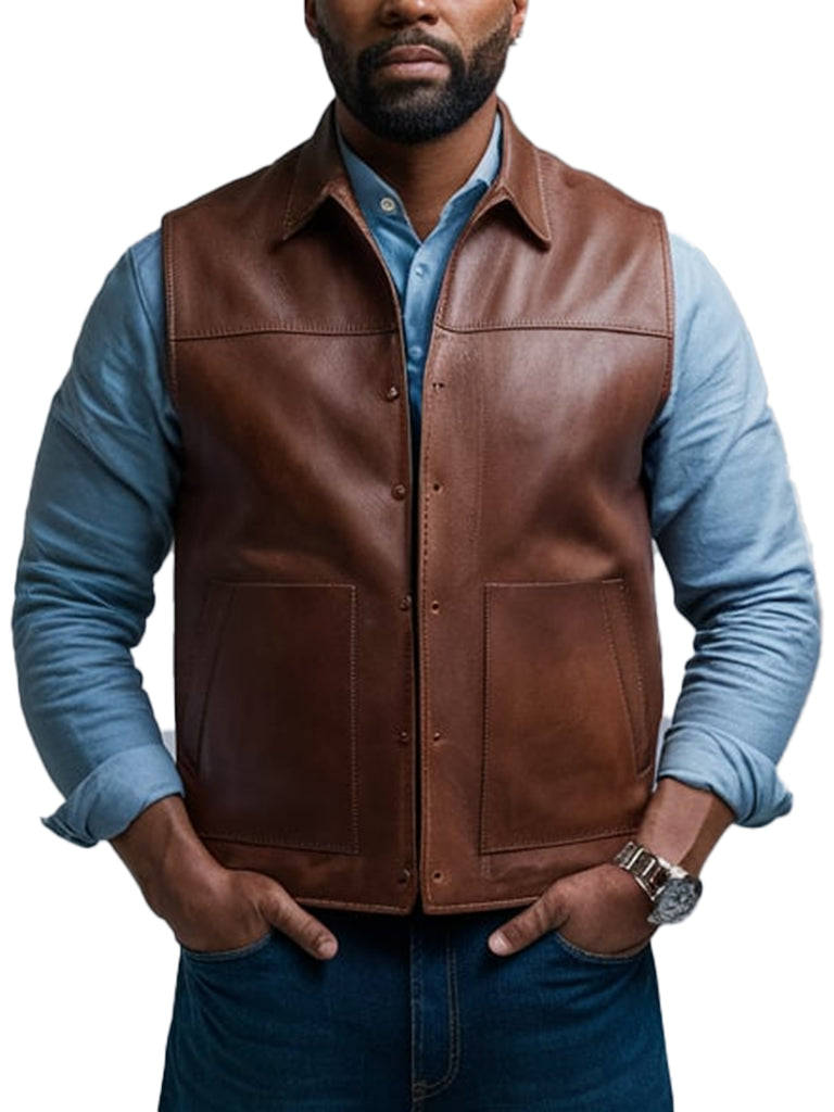 Men's Classic Brown Versatile Design Leather Vest