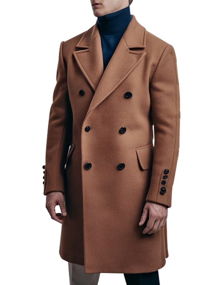 Men's Classic Camel Double-Breasted Overcoat