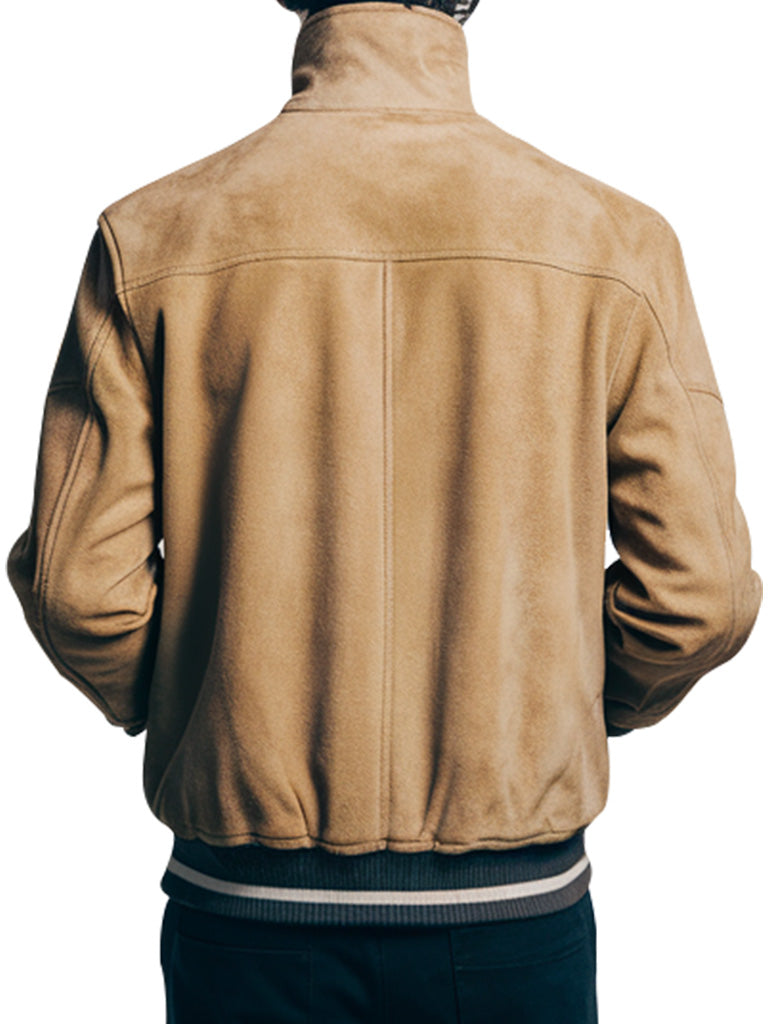 Men's Classic Tan Suede Bomber Jacket