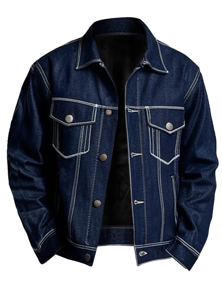 Men's Dark Blue Cardigan Denim Jacket