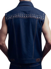 Men's Denim Studded Sleeveless Vest