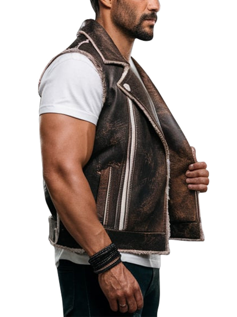 Men's Distressed Brown Leather Flare Biker Vest