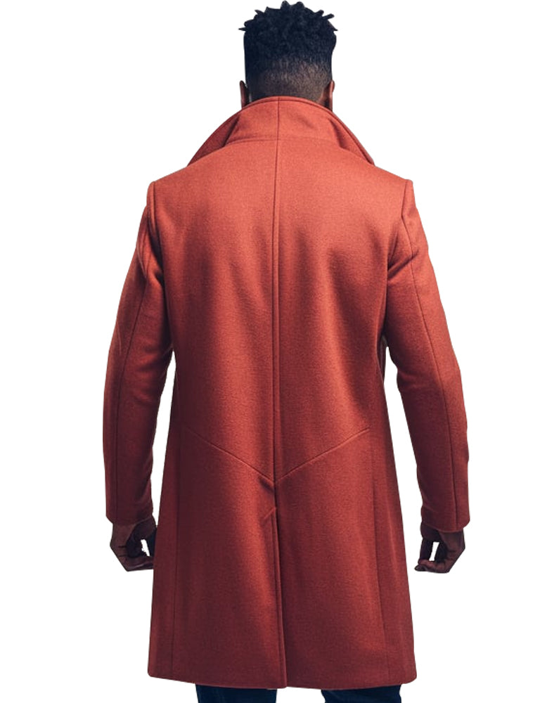 Men's Elegant Burnt Orange Single-Breasted Wool Overcoat