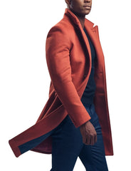 Men's Elegant Burnt Orange Single-Breasted Wool Overcoat