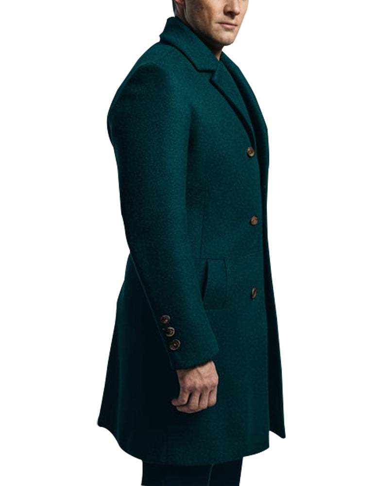 Men's Elegant Green Wool Overcoat