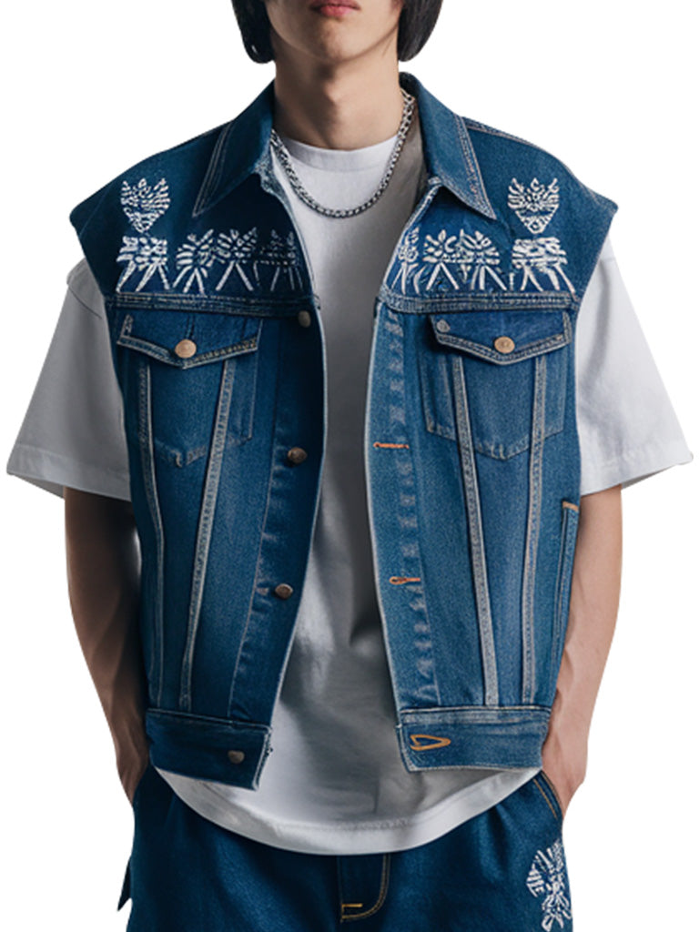 Men's Printed Denim Vest